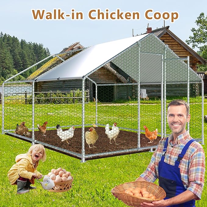 Large Metal Chicken Coop 12.8x9.84x6.6ft Chicken Runs for Yard with Cover, Walk in Chicken Coops for 10 Chickens, Heavy Duty Chicken Run Lockable Chicken Pen Outdoor Poultry Cage