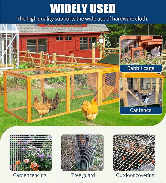 Hardware Cloth 1/2 Inch 36 in x 100 ft 19 Gauge, Hot Dip Galvanized Wire Mesh Rolls Welded Chicken Wire Fencing for Chicken Coop Barrier, Poultry Netting Cage Wire Fence(1/2 inch 36''× 100')