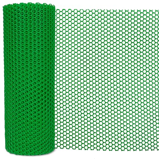 Garden Fence Green Plastic Mesh- 16in x 40ft Plastic Chicken Wire Plastic Netting for Floral Arrangements, Poultry, Animal Barrier, Gardening,Rabbit Fence