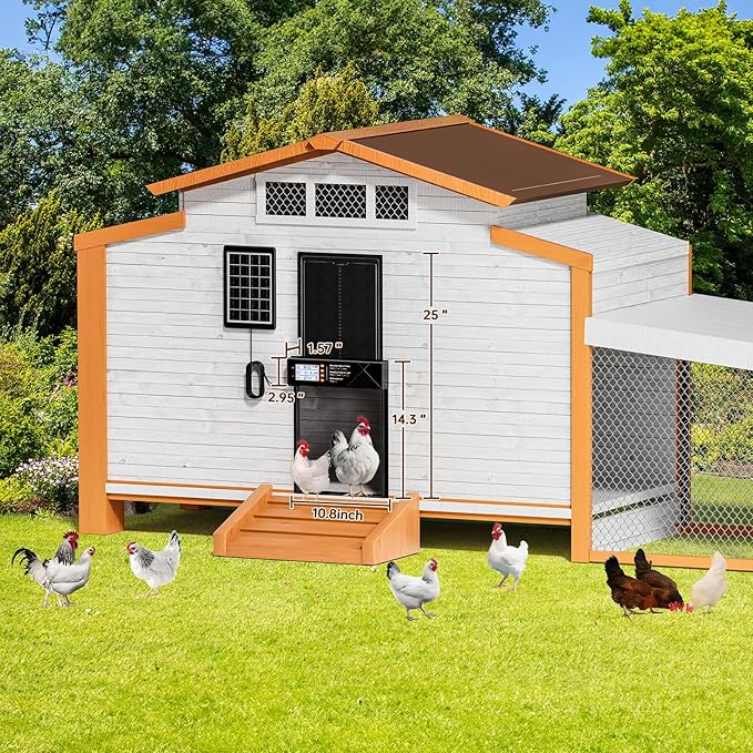 Automatic Chicken Coop Door Solar Powered, Extra Large Auto Chicken Door Mix 4 Modes with Timer & Light Sensor, USB-c Charging, Anti pinch & Alert, Remote, LED Screen, Aluminum Weather Proof Coop Door