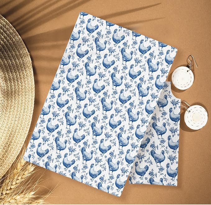 Chinoiserie Chicken Kitchen Towels, Chicken Lover Mom Lady Gifts Decorative Dish Tea Towels for Kitchen, Rustic Farm Animal Hens Hand Towels for Bathroom, 16x24 Inches
