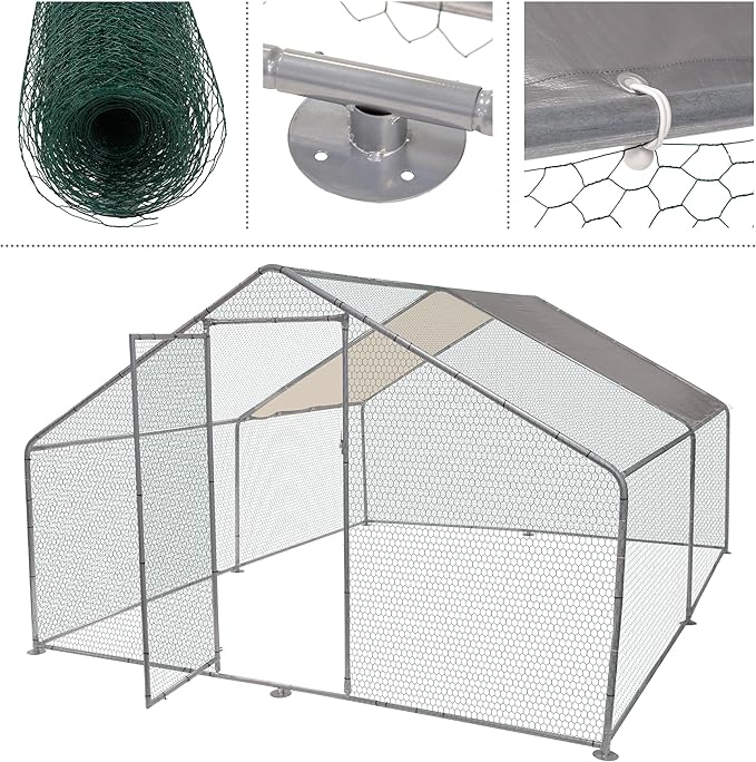 Chicken Coop - Large 13x9x6-Foot Chicken Run with Waterproof Cover and Lockable Door - Metal Chicken Coop for Ducks, Geese, or Rabbits by Pure Garden