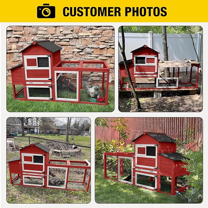 Aivituvin Large Chicken Coop with Wheels, Outdoor Hen House Mobile Poultry Cage with Run, Weatherproof Asphalt Roof, Sectionable Nesting Box, Leakproof Pull-Out Tray for 4-6 Chickens - Red