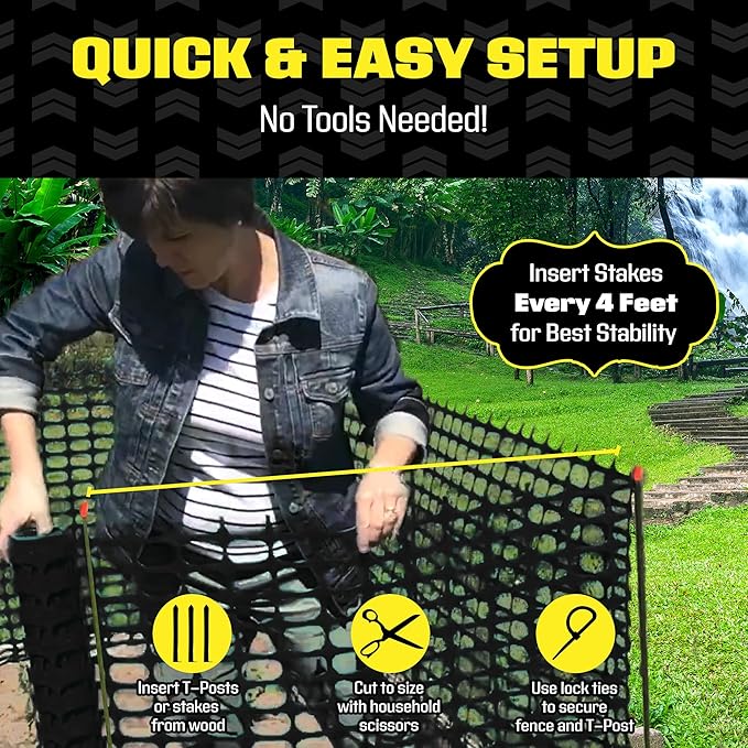 BOEN 4' x 50' Black Temporary Fencing, Mesh Snow Fence, Plastic, Safety Garden Netting, Above Ground Barrier, for Deer, Kids, Swimming Pool, Silt, Lawn, Rabbits, Poultry, Dogs