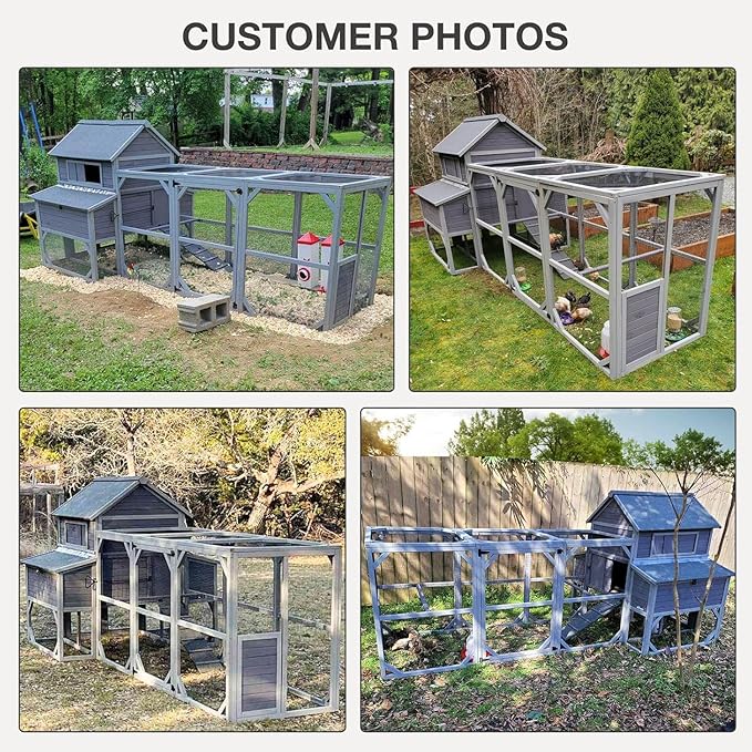 Extra Large Chicken Coop with Run, Outdoor 2-Tier 120"L Wooden Walk-in Chicken House for 6-8 Chickens, Poultry Hutch with 6 Nesting Boxes & Perches, Weatherproof Roof, Removable Leakproof Tray