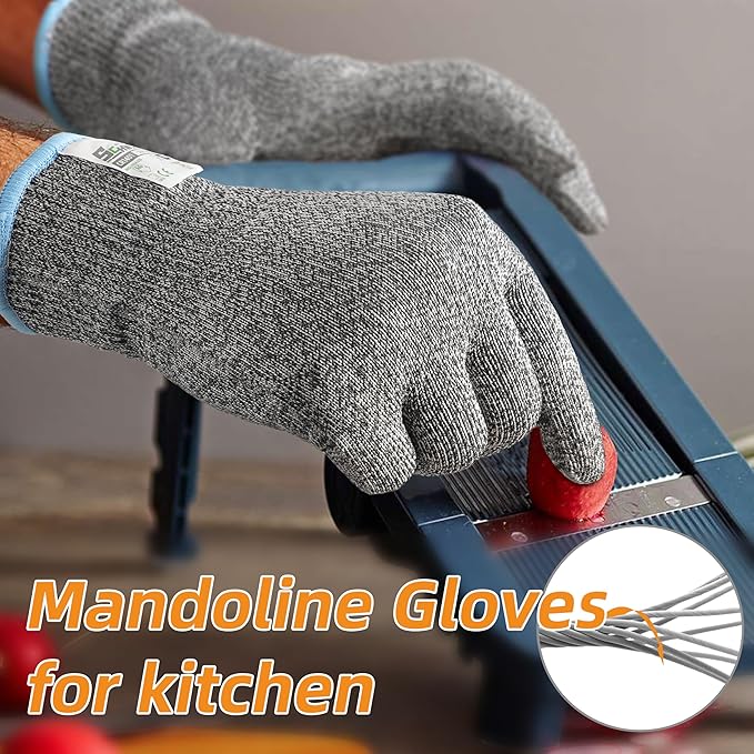 Schwer 2 Pairs ANSI A6 Cut Resistant Gloves, Food Grade Cutting Gloves for Kitchen Food Prep, Mandoline Gloves for Meat Cutting, Oyster Shucking, Knife Proof, Wood Carving, CR1401, L