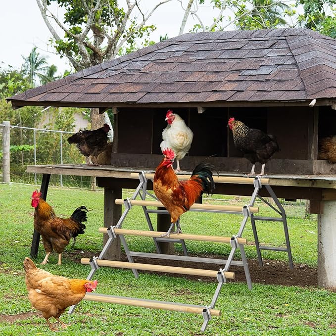 Chicken Perch Roosting Bars, Chicken Perch for Coop, Roosting Bars for Chickens Coop, Chicken Perch Ladder, DIY with Your Own Wooden Boards, Silver