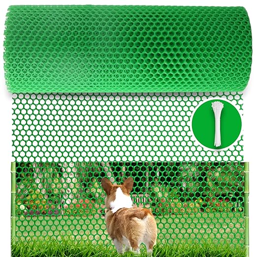 Green Plastic Wire Mesh Fence Roll - 15.7IN x 20FT Plastic Chicken Wire Mesh for Poultry， Chicken Puppy Rabbit, Floral-Plastic Fence