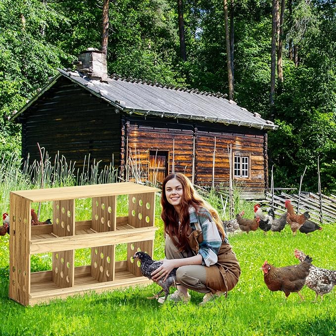 Nesting Boxes for Chickens 6 Compartments Chicken Nesting Boxes with Perches Wall Mount Wooden Ventilated Egg Laying Box Easy to Assemble for Hens, Ducks, Chicken Coop