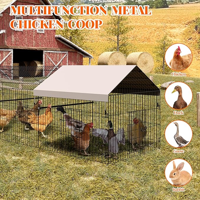 130”X 40”x 40” Metal Chicken Coop, Portable Walk-in Poultry Cage, with1 Window and 4 Doors, Durable Outdoor Hen House for Ducks, Chickens, and Small Pets (Anti-Slip, Rust-Proof Design)