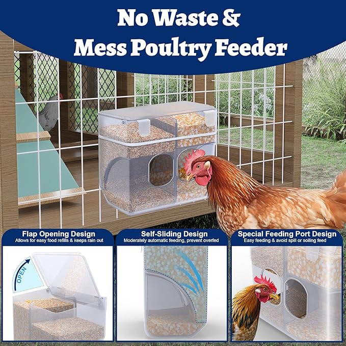 Automatic Chicken Feeder, Prevent Overfed Holds Max 4.5 Pounds, Large Gravity Fed Automatic Poultry Feeders, Rainproof Chicken Coop Accessories Fit for Outside & Inside Chicken Coop
