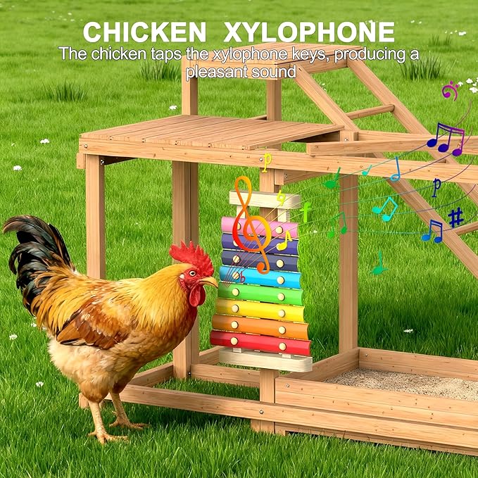 Chicken Perch with Swing Xylophone Removable Feeder/Bath Wooden Roosting Bar Toy for Farms Easy to Clean