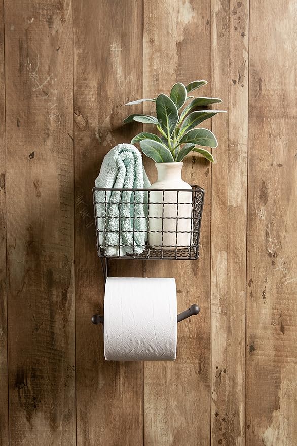 DII Rustic Farmhouse Bathroom Décor, Metal Storage, Toilet Paper Holder, Gray