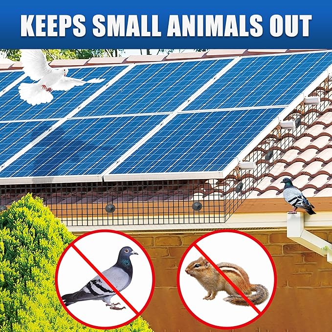 6in x 50FT Solar Panel Bird Mesh Black PVC Coated Steel Solar Panel Bird Guard Proofing Prevents Birds, Pigeons, and Critter Guard from Getting Under The Solar Panels