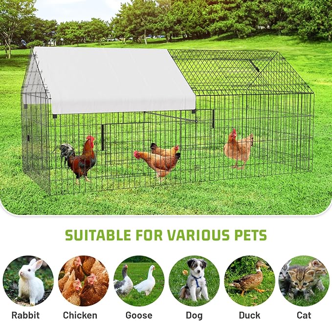Metal Chicken Coop 86"×40"×40" Chicken Run with Waterproof Cover Portable Poultry Cage Walk in Hen House Outdoor Backyard Farm Animal Enclosure Crate Pet Playpen Exercise Pen for Rabbit Duck
