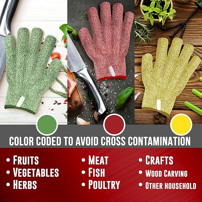 Cut Resistant Gloves – Level 5 Anti-Cut Protection, Durable, Breathable, Machine Washable Safety Gloves (Pack of 3)