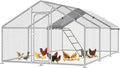 Large Metal Chicken Coop with Roosting Perch, Waterproof and UV-Resistant Cover, Outdoor Walk-in Cage Hen House for Yard Farm Rabbit Duck Chicken Run with Spire Roof (10'W x 19.7'L x 6.4'H)