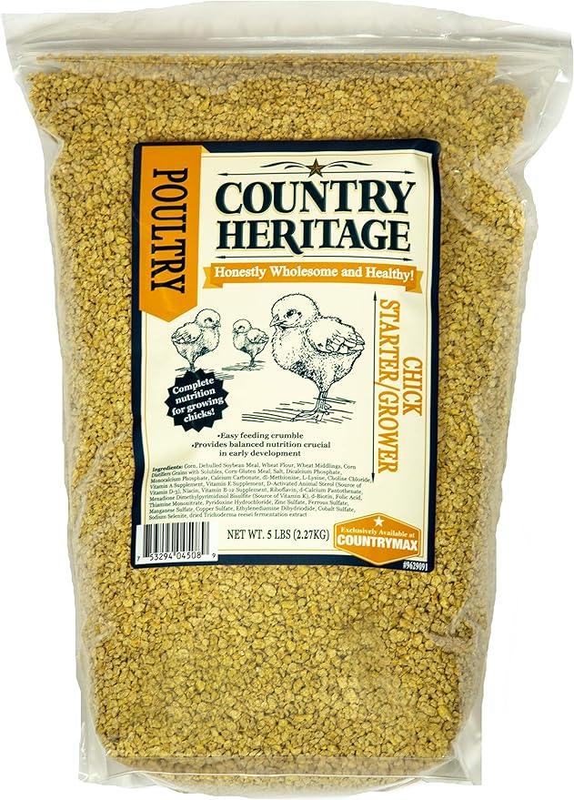 Country Heritage Chick Starter Grower Feed 5lbs - Non-Medicated Complete Nutrition Crumble for Baby Chickens Turkeys Ducks Geese, 18% Protein