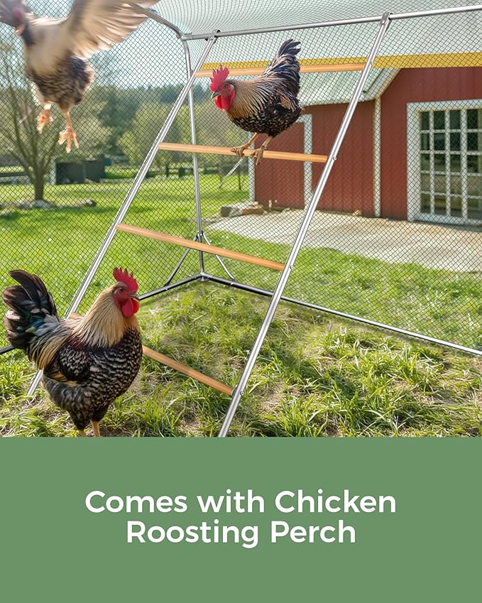 Large Metal Chicken Coop with Run, 12.6FT Walk-in Chicken Run for Yard with Waterproof & Anti-UV Cover, Spire Roof Outdoor Poultry Cage for Chickens Ducks Rabbits Backyard Farm with Ladder