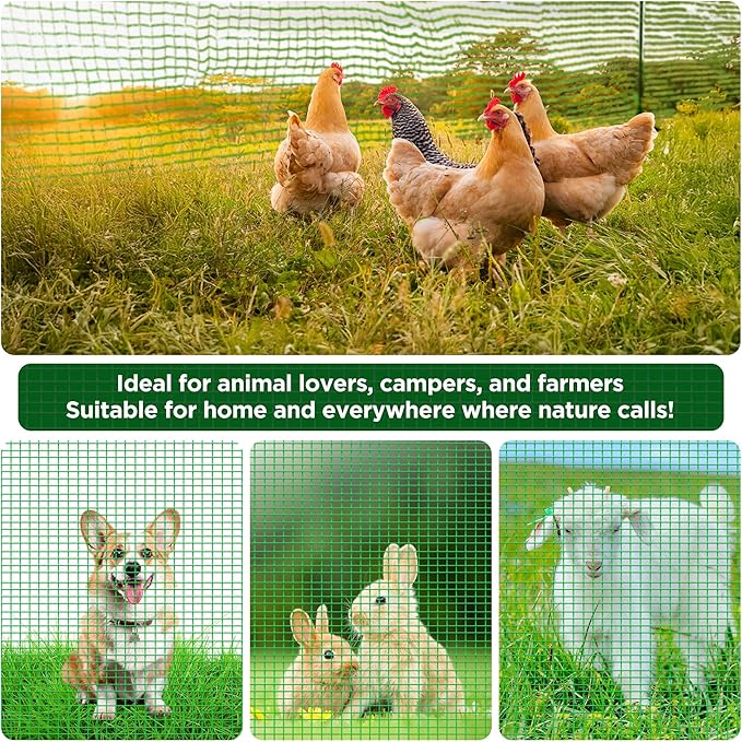 Temporary Fence with Posts,4'x50' Safety Barrier for Dog Snow Plastic Mesh Fencing with Fiberglass Stake Windbreak Rope,Movable Fencing Roll for Garden Backyard Outdoor Animal Protect