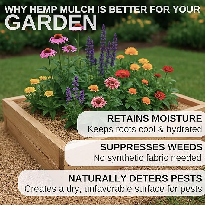 Patio Wise Premium All Natural Hemp Bedding & Garden Mulch – Dust-Free, Odor-Control, Ultra-Absorbent Pet Bedding for Small Animals, Chickens & Livestock – Bagged Biodegradable Ground Cover- 33 lb