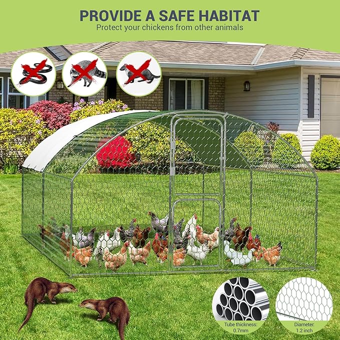 Large Metal Chicken Coop, Walk-in Poultry Cage, Chicken Run Pen House with Waterproof & Anti-Ultraviolet Cover Chicken Coop Run with Double Lockable Doors for Outdoor and Backyard 9.8 x 13.1X 6.6ft