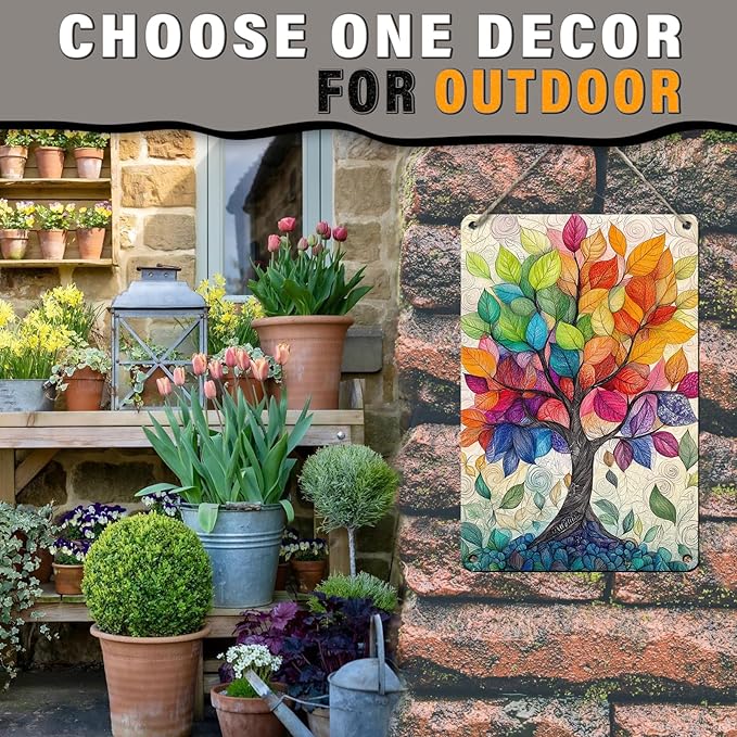 Love Trees Tin Sign Colorful Leaves Field Soil Vintage Metal Tin Sign for Wall Art Decor for Home Bars Clubs Cafes 12x16inch