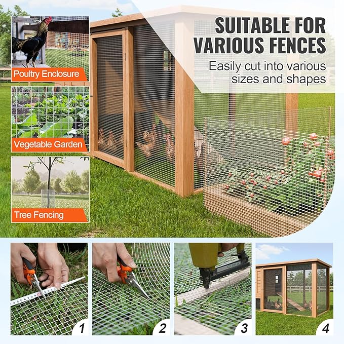 VEVOR Hardware Cloth, 1/2 inch 24in x 50 ft 19 Gauge, Hot Dipped Galvanized Wire Mesh Roll, Chicken Wire Fencing, Wire Mesh for Rabbit Cages, Garden, Small Rodents