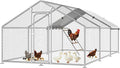 Large Metal Chicken Coop with Waterproof and UV-Resistant Cover,Chicken Run Outdoor Walk-in Cage Rabbit Duck Hen House for Yard Farm Use Spire Roof(10' L x 14.8' W x 6.4' H)