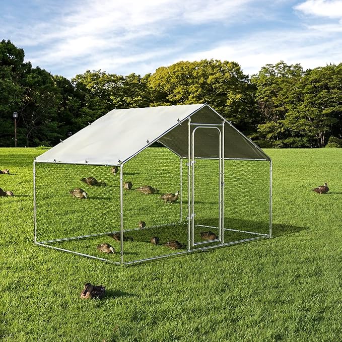 ORANLAND Large Metal Chicken Coop, Spire Chicken Runs for Yard with Cover, Walk in Chicken Coop with Security Lock and Waterproof Cover for Outdoor Farm Use