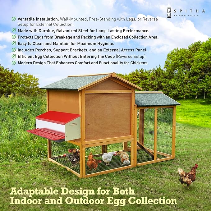 Nesting Boxes for Chickens – 4 Hole Roll Out Chicken Nesting Box with Reverse Egg Collection, Galvanized Steel Coop Nest with Perch, Fits Up to 20 Hens