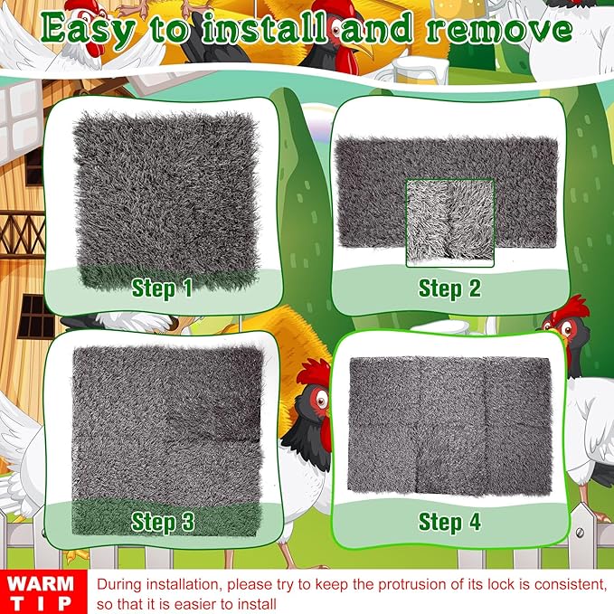 Zhengmy 12 Pcs Chickens Nesting Pads Set Nest Box Bedding Washable Nesting Pads for Chicken Coop, Artificial Grass Rug Carpet Synthetic Turf Mat, 12 x 12 x 1.2 Inches (Gray)