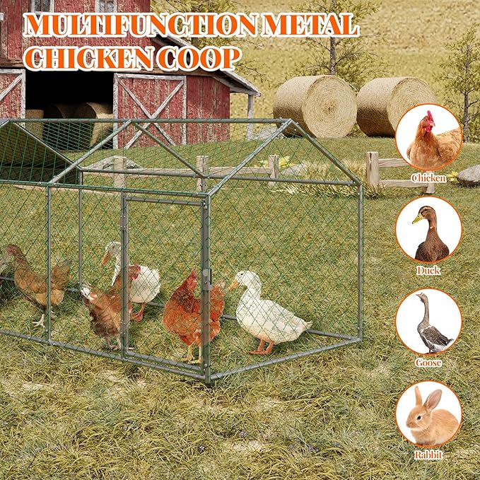120X40x40 Inch Metal Chicken Coop, Large Walk-in Outdoor Poultry Run with Cover for Chickens Ducks Rabbits, Outdoor Coop for Yard, Silver