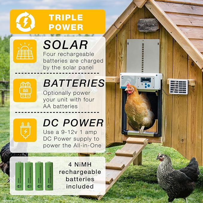 Automatic Chicken Coop Door Opener, ChickenGuard One in All 4 Colours, Timer/Light Sensing, Winter Mode, Auto-Stop & Predator Proof, 3 Power Options, Solar, Battery or Electric (Gray + Solar Kit)