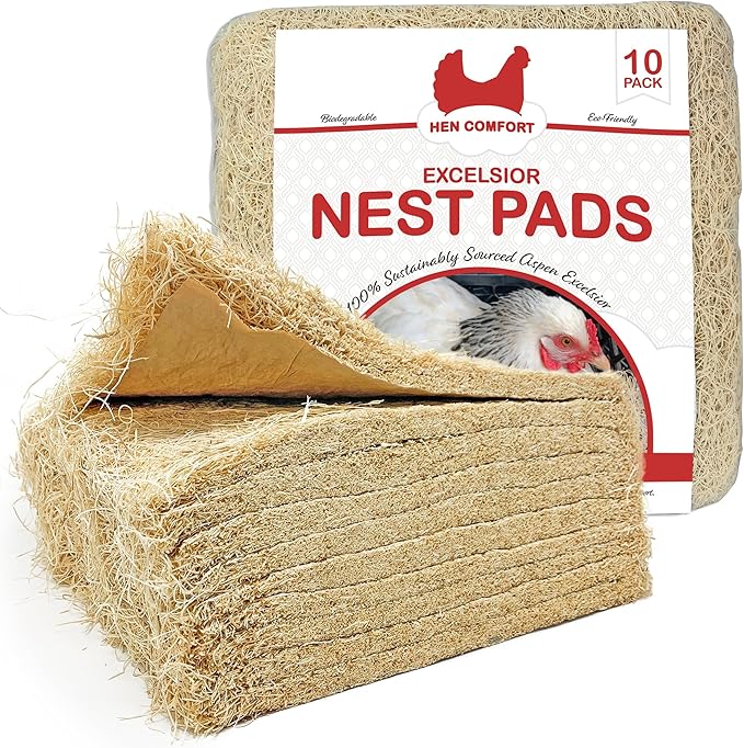 Nest Pads for Chicken Nesting Boxes - 13 x 13 Pads Made in USA from Sustainably Sourced Aspen Excelsior (10 Pack)