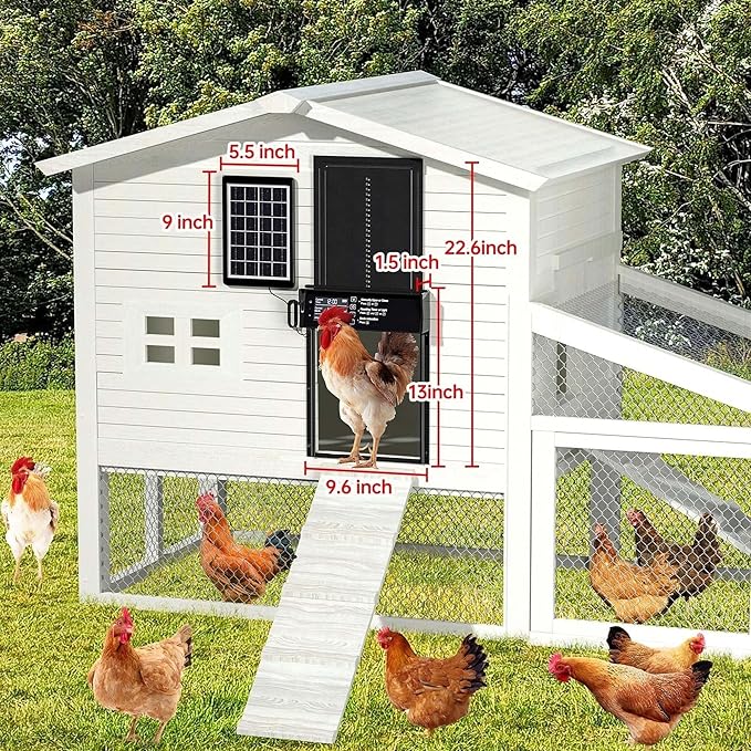 Waterproof Aluminum Alloy Solar Chicken House Door|Automatic Chicken Coop Door with Remote Control|Light Sensor|Solar Powered