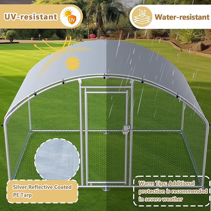 Large Metal Chicken Coop Run, 6.4x9.8x6.2 ft Chicken Runs for Yard with Cover, Walk-in Chicken Pen for 6-12 Hens, Anti-Rust Poultry Cage with Stable Wind-Resistant Dome Roof Design