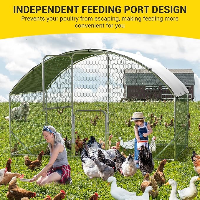 Large Metal Chicken Coop, Walk-in Poultry Cage, Chicken Run Pen House with Reinforcement & Waterproof & Anti-Ultraviolet Cover Chicken Coop Run with Double Lockable Doors for Outdoor 9.8 x 6.5X 6.5ft