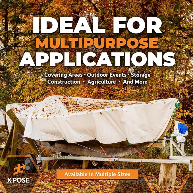 Heavy Duty White Poly Tarp 9' X 12' (2-Pack) - Multipurpose Protective Cover - Durable, Waterproof, Weather Proof, Rip and Tear Resistant - Extra Thick 12 Mil Polyethylene - by Xpose Safety