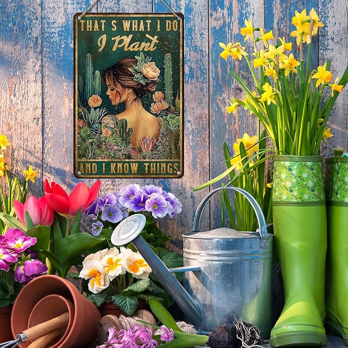PEACHGARDEN Greenhouse Decor Garden Signs for Outside Metal That's What I Do I Plant Vintage Tin Sign Outdoor Garden Decor for Greenhouse Patio Yard 8x12inch
