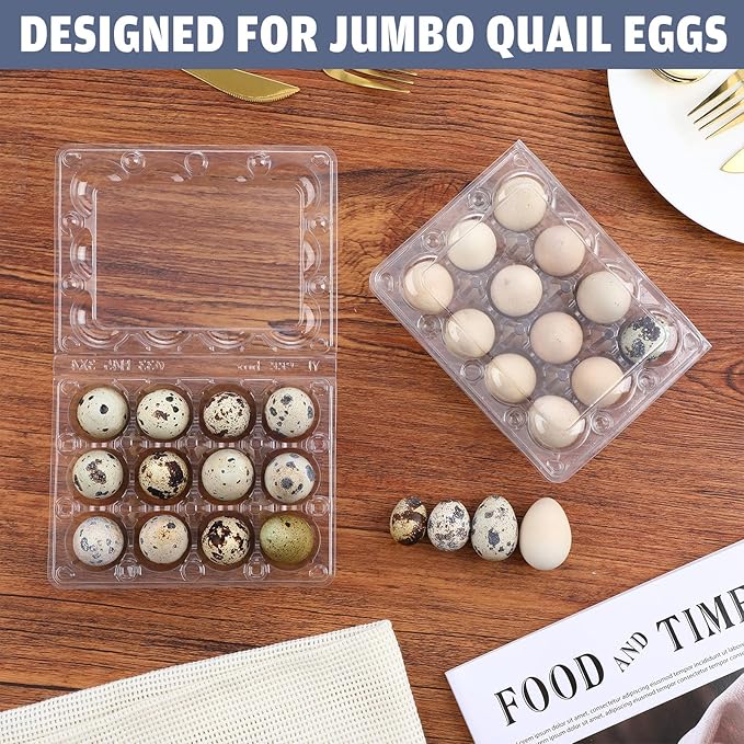 Remerry 40 Pcs Giant Quail Egg Cartons 12 Grids Clear Plastic Stackable Trays for Jumbo Quail Eggs, Pigeon Eggs, Small Poultry, Great for Home Fridge Storage, Farm, Market, Gift Box Packing