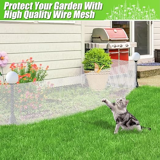 White Plastic Wire Mesh Fence Roll - 15.7IN x 20FT Plastic Chicken Wire Mesh for Poultry， Chicken Puppy Rabbit, Floral-Plastic Fence