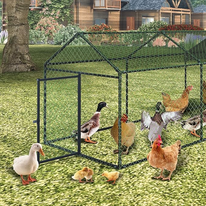 120"x40"x40" Large Walk-in Metal Chicken Coop with Waterproof Anti-UV Cover, Outdoor Chicken Run for Chickens, Ducks, Rabbits & Geese, Heavy-Duty Outdoor Enclosure, Black