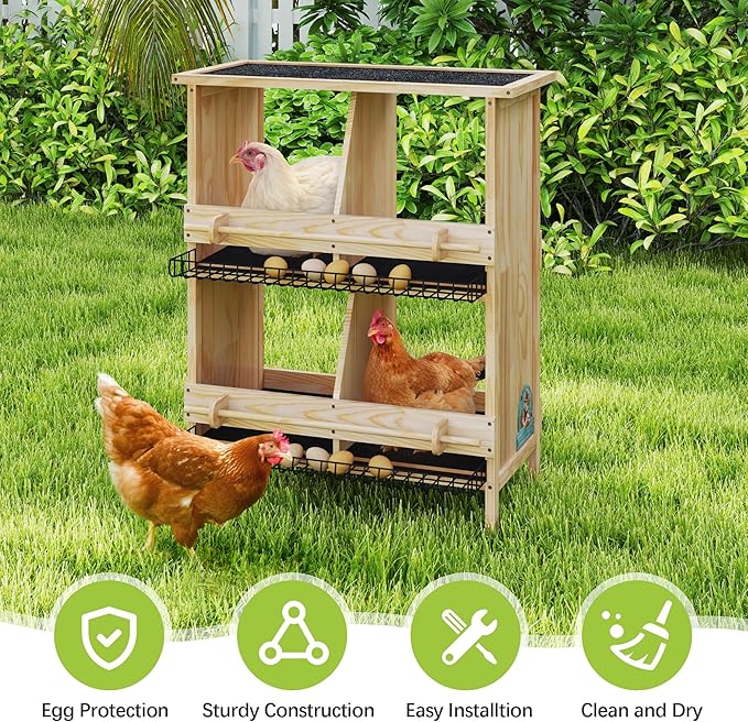 COZIWOW Nesting Boxes for Chickens 2-Tire,Roll-Away Egg Collection-with Wire Mesh and Insulation Pads, Waterproof Wooden Chicken Nesting Boxes with Perches for Hens,Ducks,Poultry,Birds,Doves