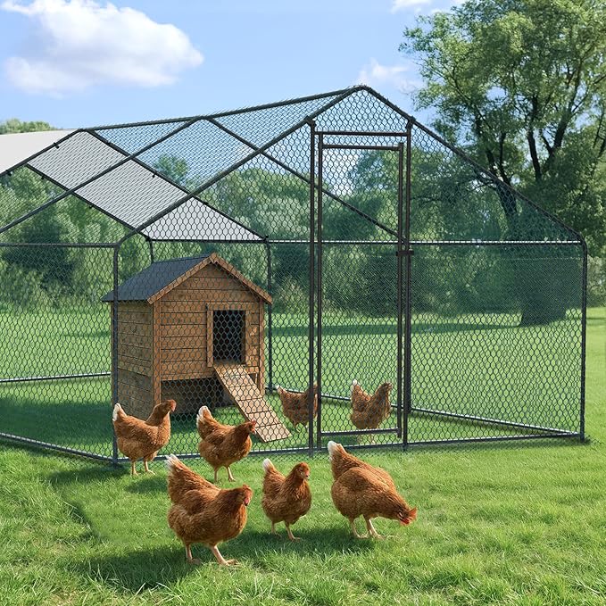Outvita Chicken Coop, 19.5×10 FT Large Metal Chicken House, Poultry Habitat Cage with Waterproof Cover, Walk-in Chicken Run Pen for Small Animals Yard Farm Patio（Black Electrophoresis Process）