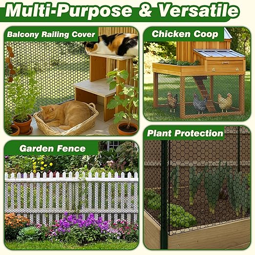 Gardzen Plastic Chicken Wire Mesh with 20pcs Ties, 16in x 10ft Durable Chicken Fence for Poultry, Garden Protection & DIY Crafting, Heavy-Duty Mesh Netting for Outdoor & Indoor Use