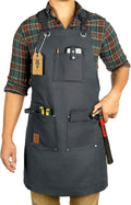 Texas Canvas Wares Waxed Canvas Heavy Duty Work Apron With Pockets - Deluxe Edition - with Quick Release Buckle Adjustable up to XXL for Men and Women (Grey Deluxe Edition)