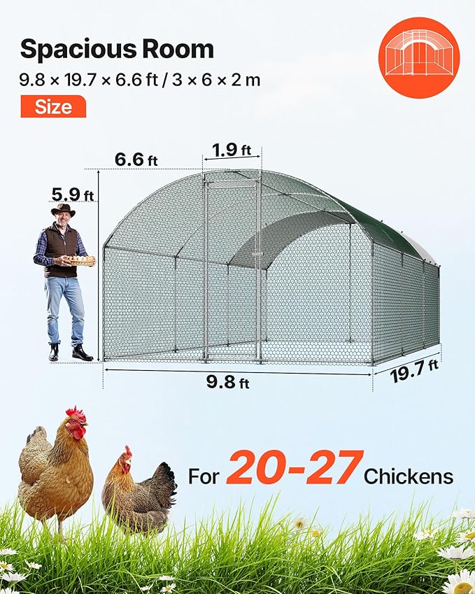 VEVOR Large Metal Chicken Coop with Run, 19.6 x 9.8 x 6.5 ft Walkin Chicken Coop for Yard with Waterproof Cover, Dome Roof Large Poultry Cage for Hen House, Duck Coop and Rabbit Run