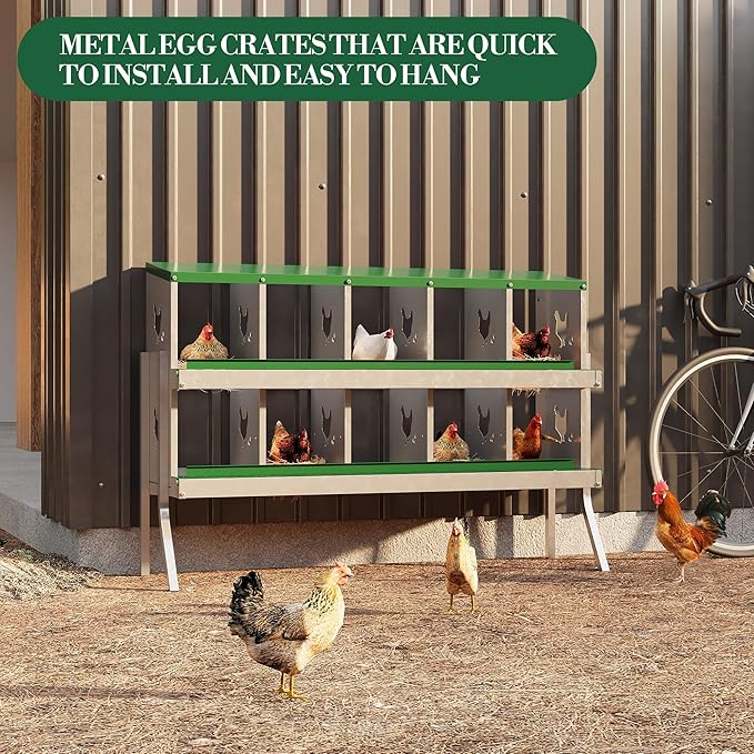 Chicken Nesting Boxes with Roll Away Egg Tray,6/8/10 Compartments, Steel Rustproof & Ventilated Laying Boxes for Hens, Chickens, Ducks, Easy-Clean Poultry Coop Accessories Stand/NO Stand