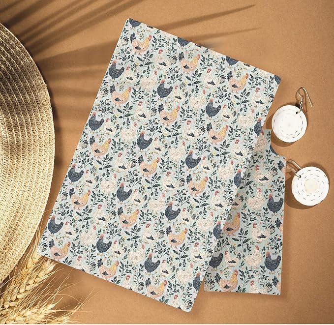 Rustic Floral Chicken Kitchen Towels, Chicken Lover Mom Lady Gifts Decorative Dish Tea Towels for Kitchen, Countryside Animal Hens Hand Towels for Bathroom, 16x24 Inches